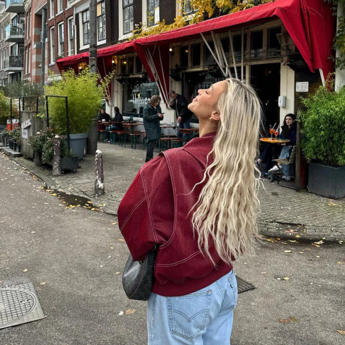 Dames Leren Oversized Jas – Rode Statement Jacket