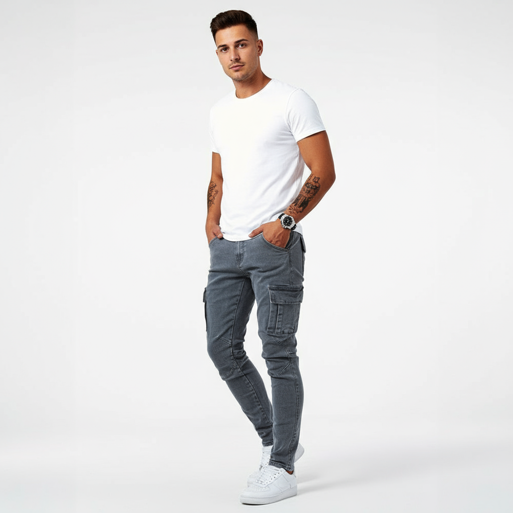 Heren Cargo Jeans – Comfortabel Stretch Denim met Functionele Zakken