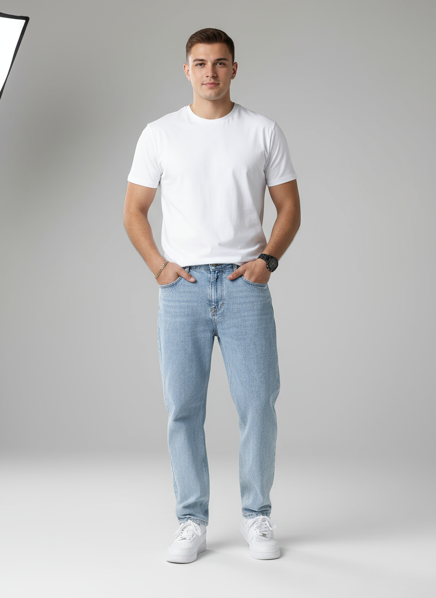 Heren Straight Fit Spijkerbroek– Lichte Wassing en Comfortabele Pasvorm