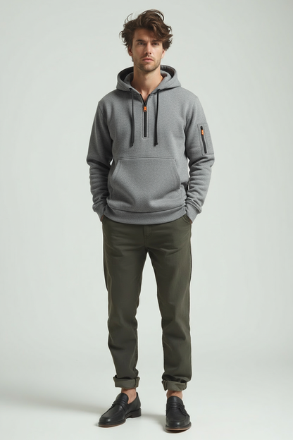 Heren Half Zip Hoodie – Comfortabele Urban Pullover met Zakken