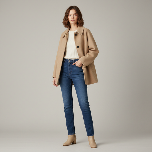 Dames Wolmix Jas – Oversized Revers Jas voor Lente en Herfst