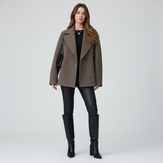 Vintage Dames Jas - Casual Wollen Overjas met Lapel en Lange Mouwen
