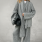 Dames Gebreide Lounge Set – Grijs, 3-Delig met Trui, Broek & Sjaal