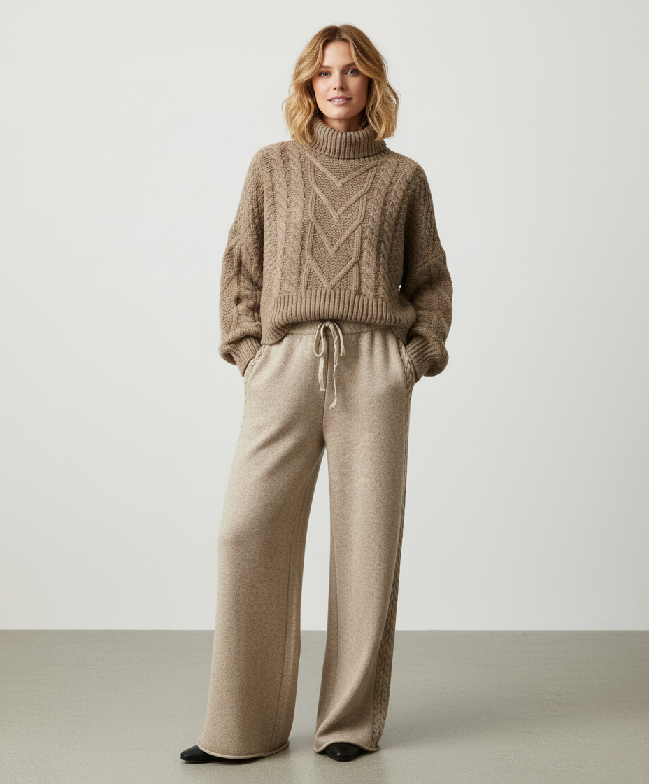 Dames Gebreide Set – Coltrui & Wijde Broek, Elegant en Comfortabel