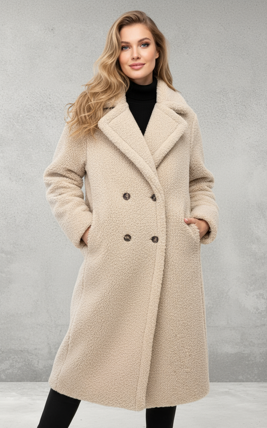 Luxe Wintermantel voor Dames – Dubbelrijige Wolmix Overjas met Klassieke Revers